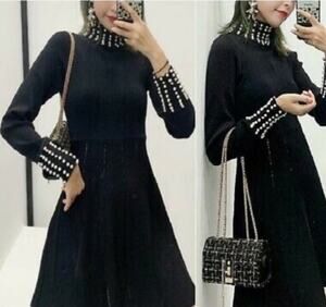 Zara knit dress with pearls size S